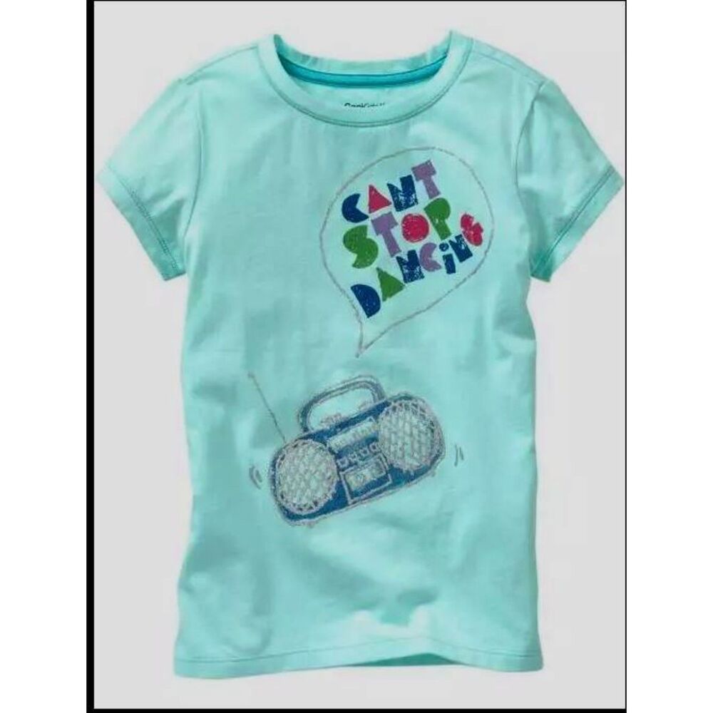NEW Gap kids girls tee shirt XL 12 aqua blue short slv graphic radio music top